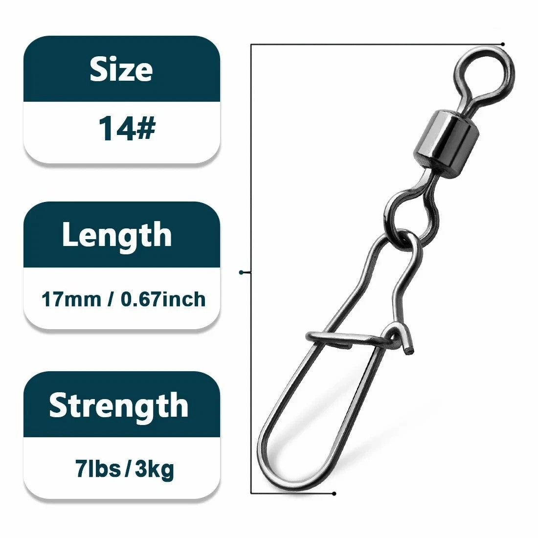 Pack of 250 Fishing Connector Rolling Swivels Barrel Bearing with Snap Fit