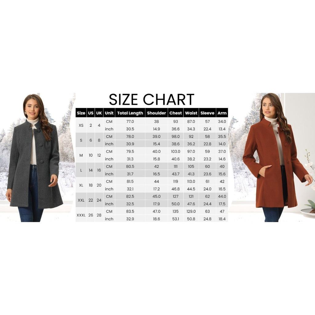 MSRP $93 Allegra K Women's S Winter Overcoat Mid-Long Stand Collar Single Brea