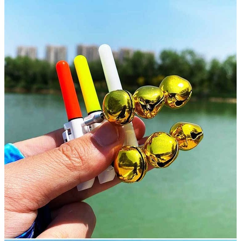 Set of 3 Fishing Rod Tip Lights LED Glow Sticks Bite Alarm Bells Red, Green