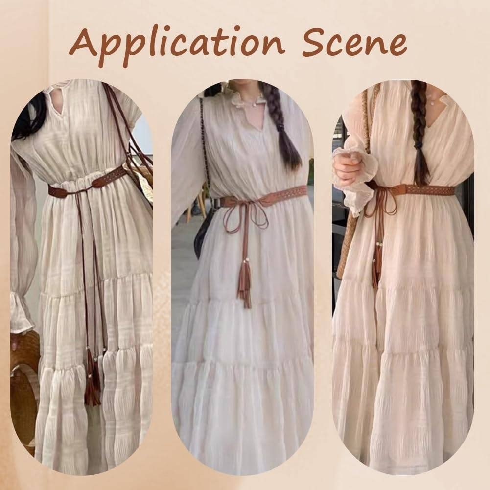 CALFOVERA 66.54 x 1.12" Woven Tassel Belt for Women PU Leather Bohemian