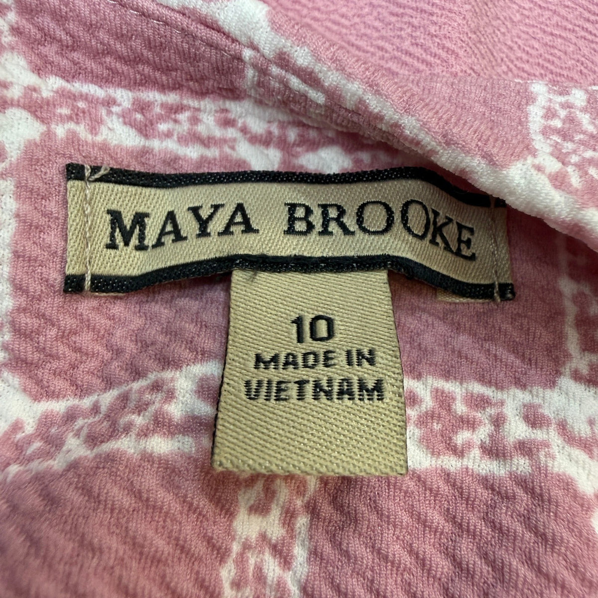 MSRP $94 Maya Brooke Womens 10 Blush/White Grid Jacket Dress Crepe Pearl Trim