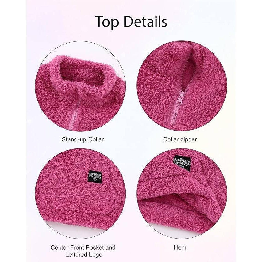MSRP $32 Latnnut Girls 9-10 Years Fuzzy Pants Set Quarter-zip Sweatshirt w/ Kan