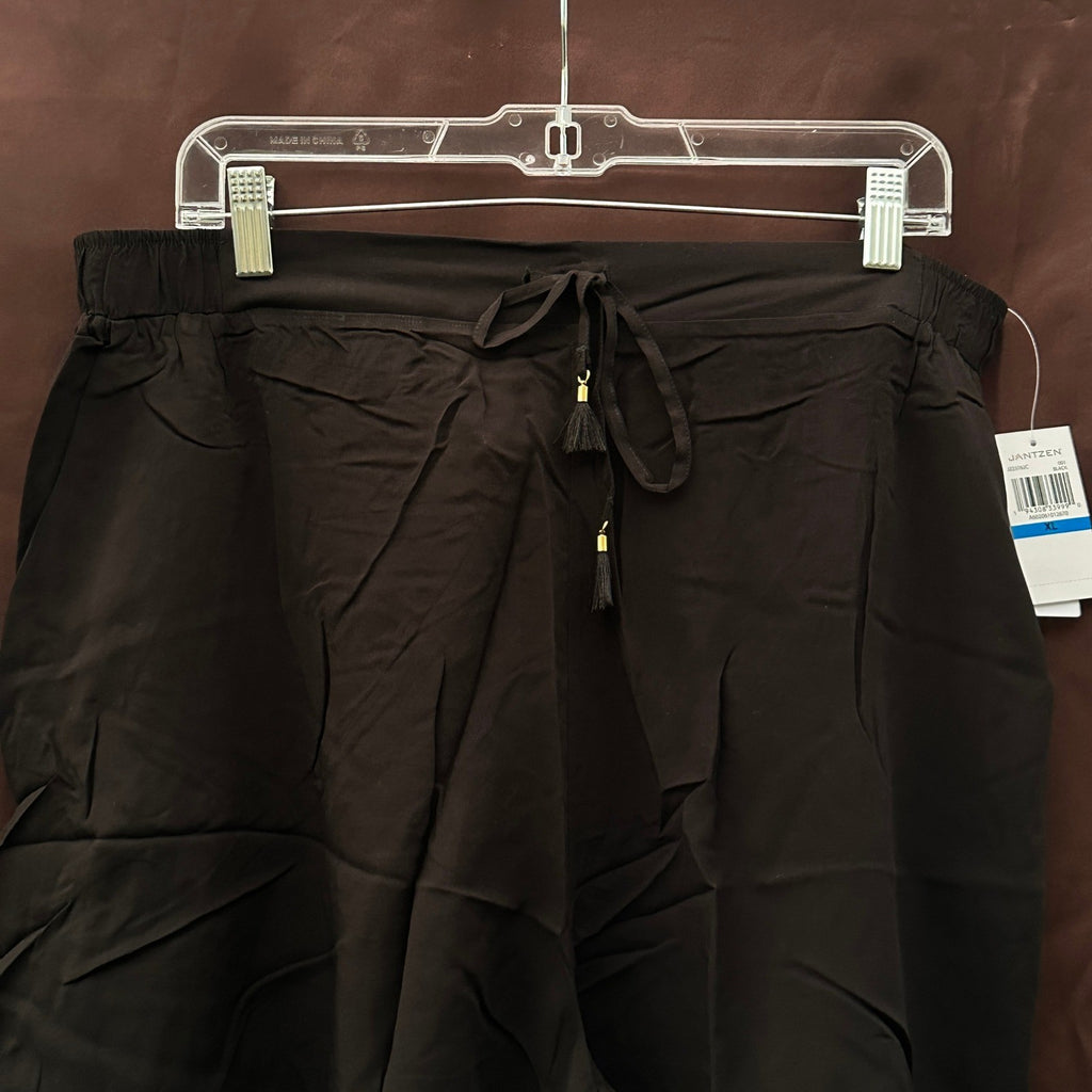 NWT Jantzen Women's Sz XL Black Woven Pull-On Tie-Waist Cover-Up Shorts