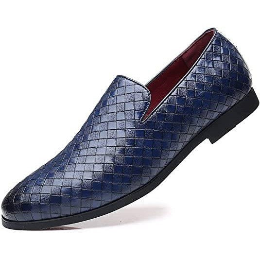 Santimon Men's US 6.5 Blue Woven Moccasin Leather Slip On Smoking Loafers Shoes