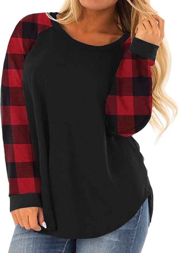 ROSRISS Womens Plus Size 14W Long Sleeve Tunic Crewneck Colorblock Striped Tee