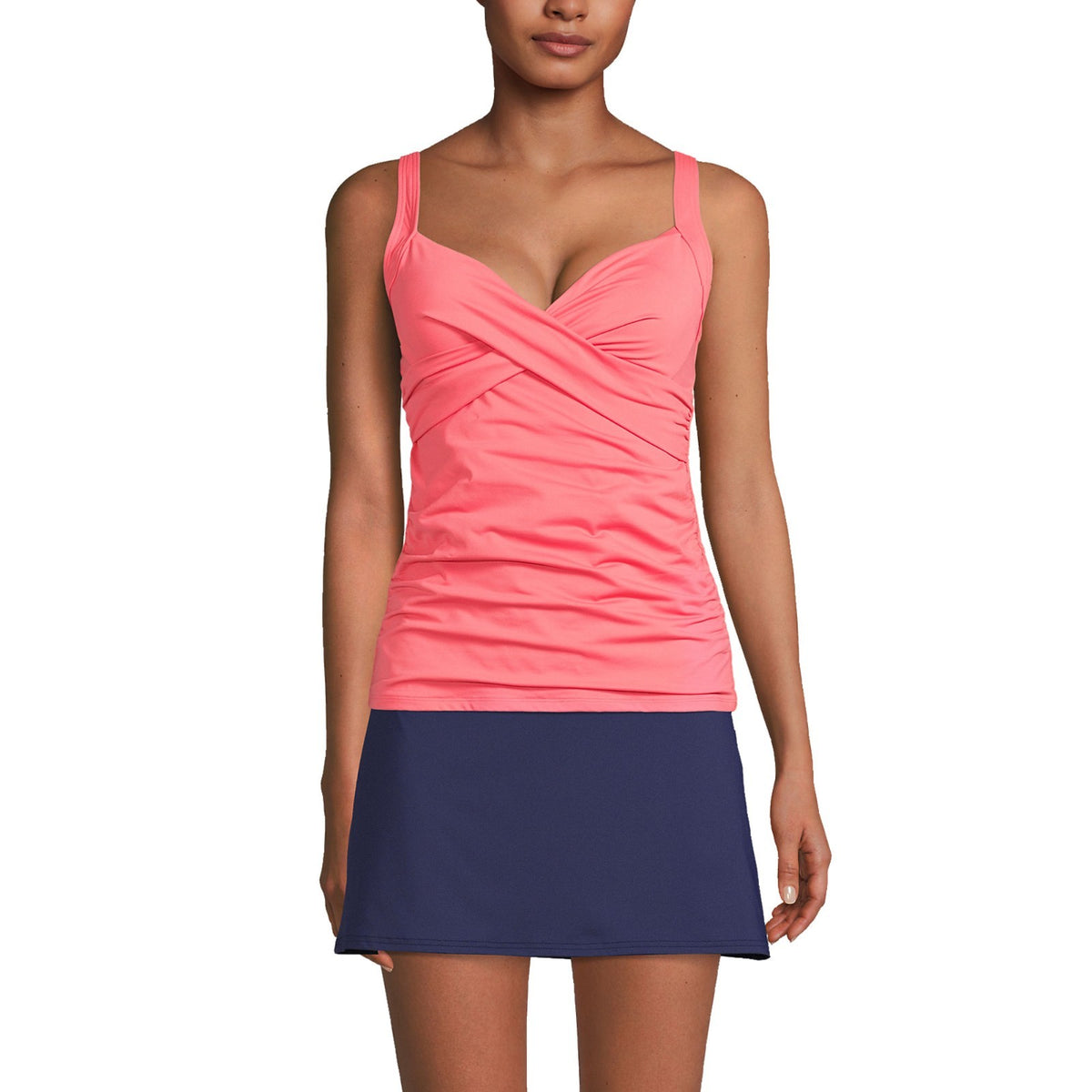 Lands End Women's 4, 2-8 LONG Swim Top V-Neck Wrap Underwire Tankini Swimsuit T