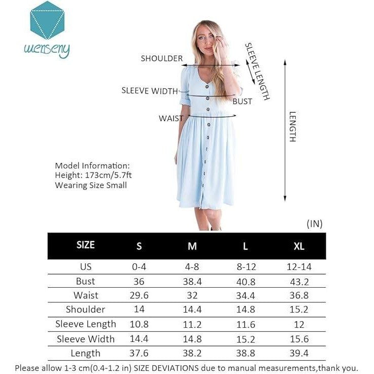 Wenseny Women's S Blush Dresses Button Down Sexy V-Neck Short Sleeve Casual High