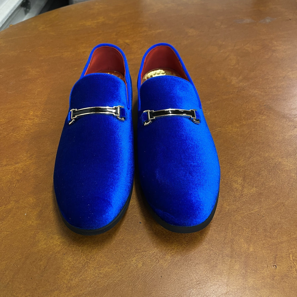 Santimon Men's US 6.5 - 12 Blue Velvet Loafers Horsebit Buckle Moccasin Shoes
