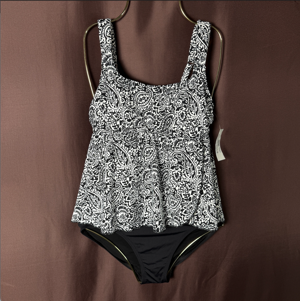 Lands' End Women's XS, XS-S LONG Flutter Fauxkini One Piece Swimsuit Chlorine Re