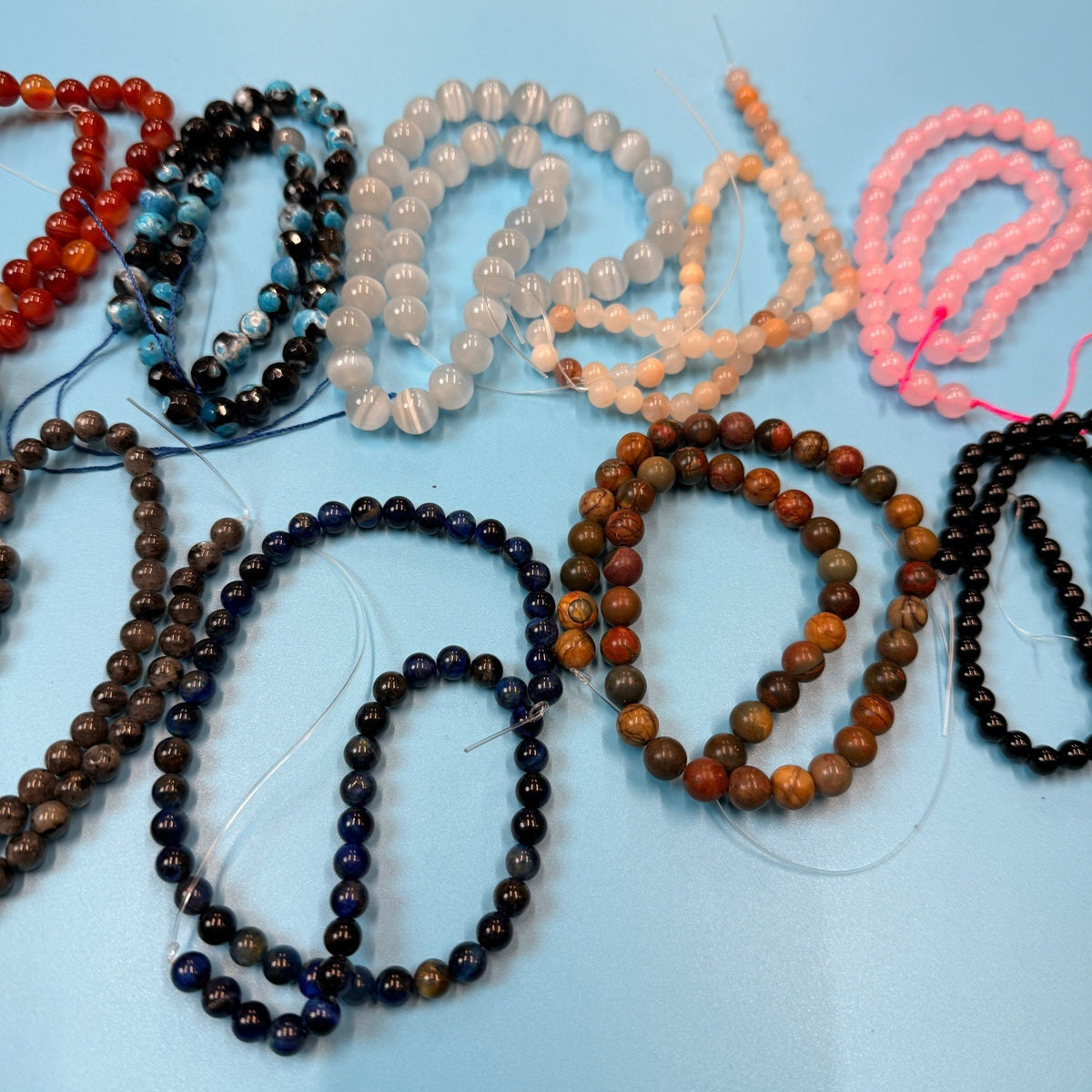 Set of 10 Natural Gemstone Round Beads Strands 15" Sizes 6,8,10 mm №B35