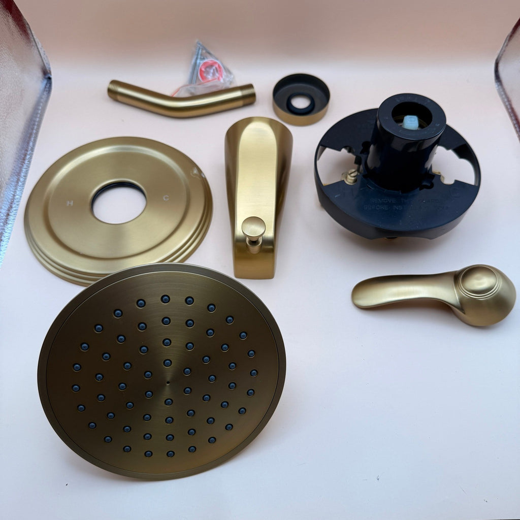 FROPO SF-02B Brushed Gold Shower Tub Faucet Set with Valve, 6" Gold Shower
