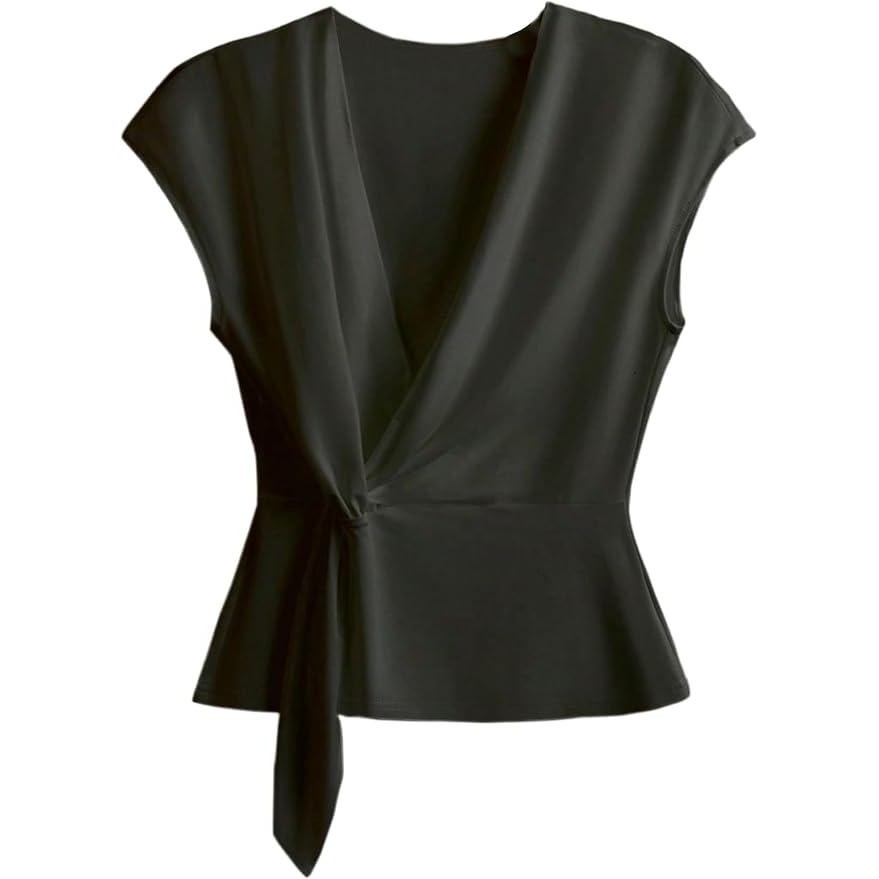 MSRP $26 Verdusa Women's XL Wrap V Neck Cinched Waist Top Twist Knot Elegant