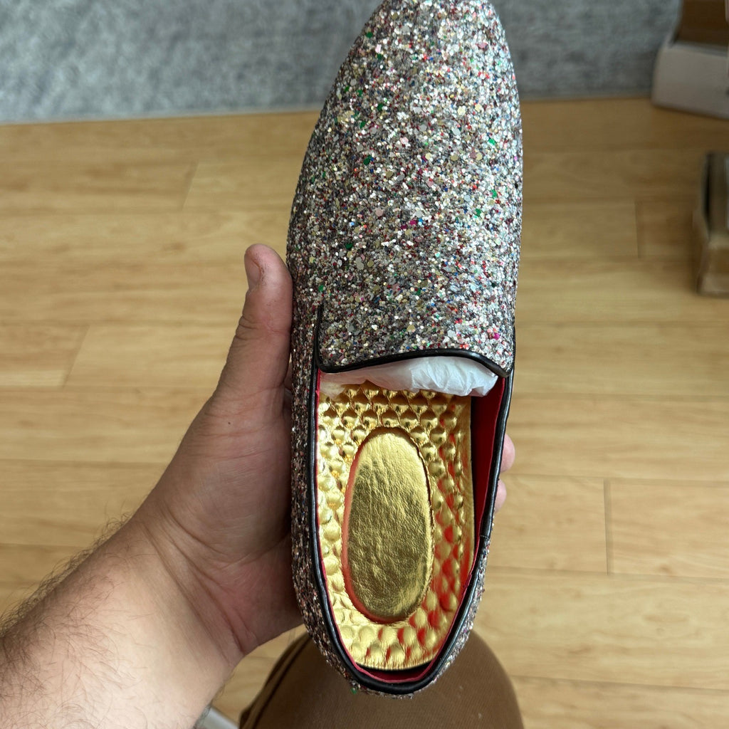 Santimon Men's US 7 Pink Glitter Slip On Loafers Sequin Dress Shoes