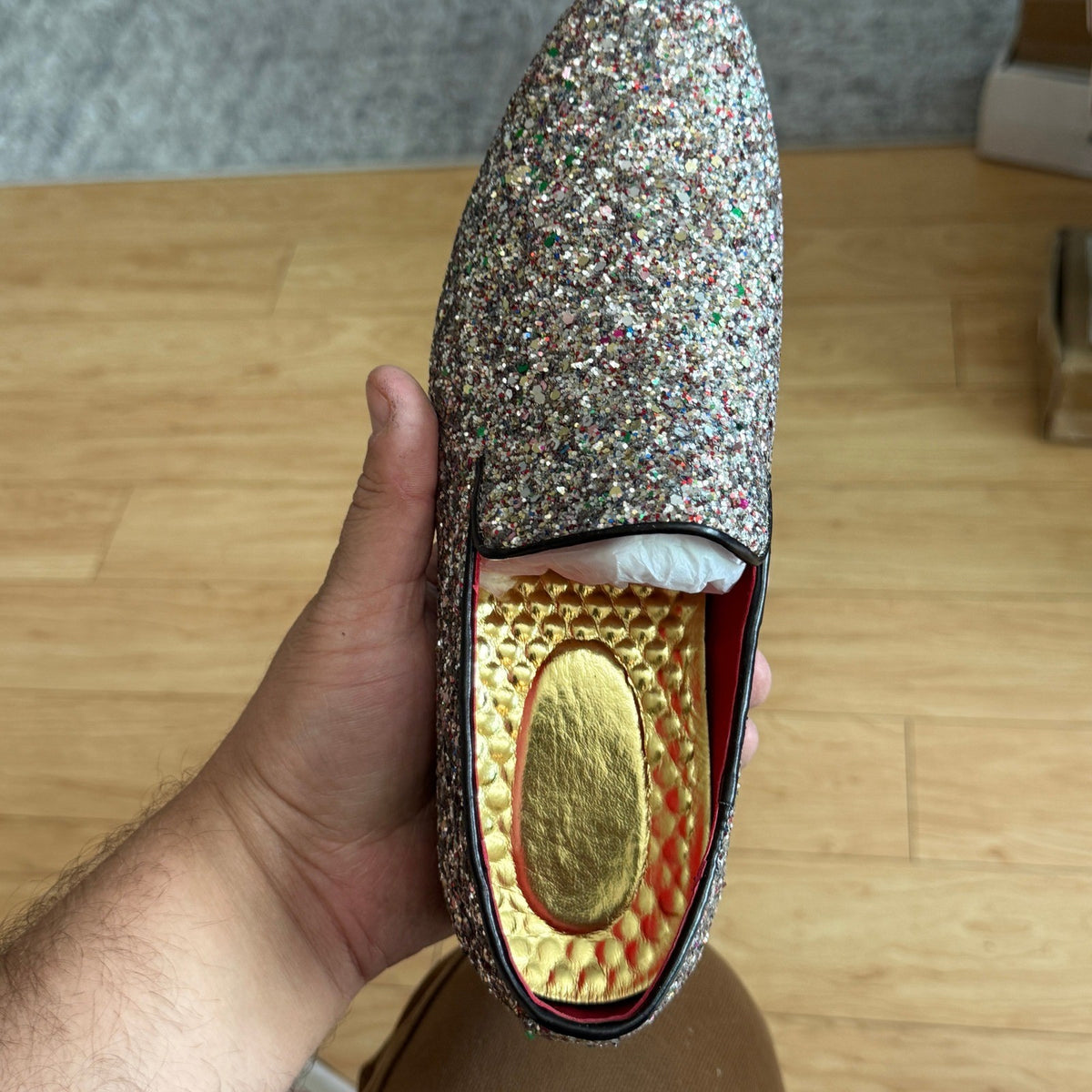 Santimon Men's US 7 Pink Glitter Slip On Loafers Sequin Dress Shoes