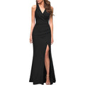 Large WOOSEA Women Sleeveless V Neck Bodycon Mermaid Split Evening Cocktail Long