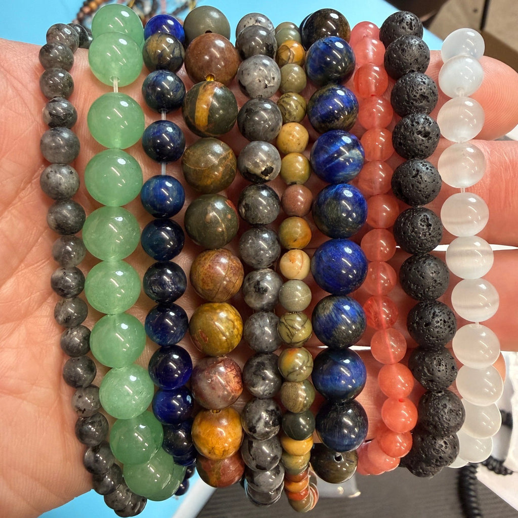 Set of 10 Natural Gemstone Round Beads Strands 15" Sizes 6,8,10 mm 14oz №B22