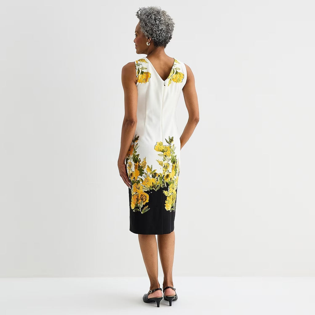 MSRP $94 Maya Brooke Women's 8 Lite Yellow White Crepe Floral Jacket Dress