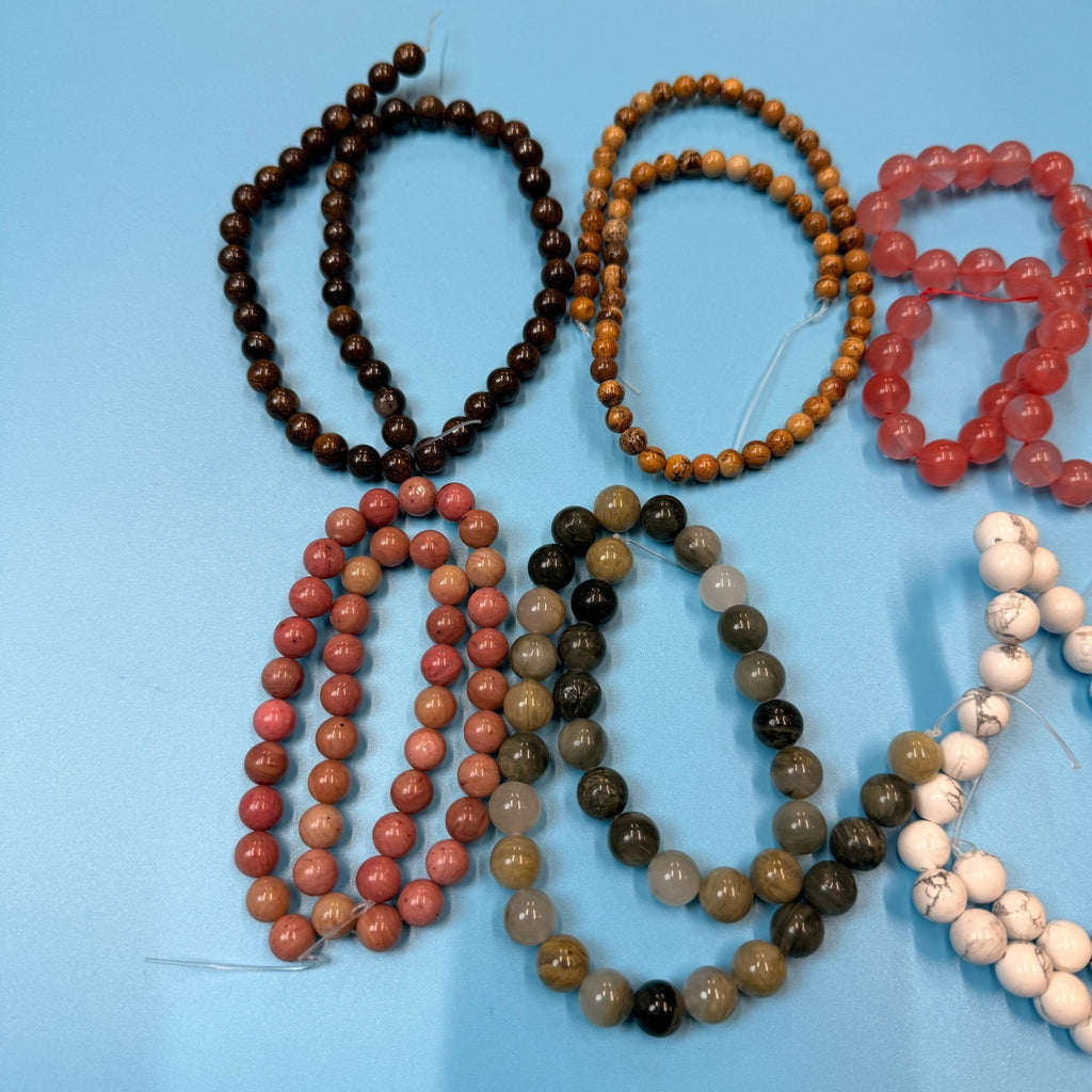 Set of 10 Natural Gemstone Round Beads Strands 15" Sizes 6,8,10 mm 14oz №B13