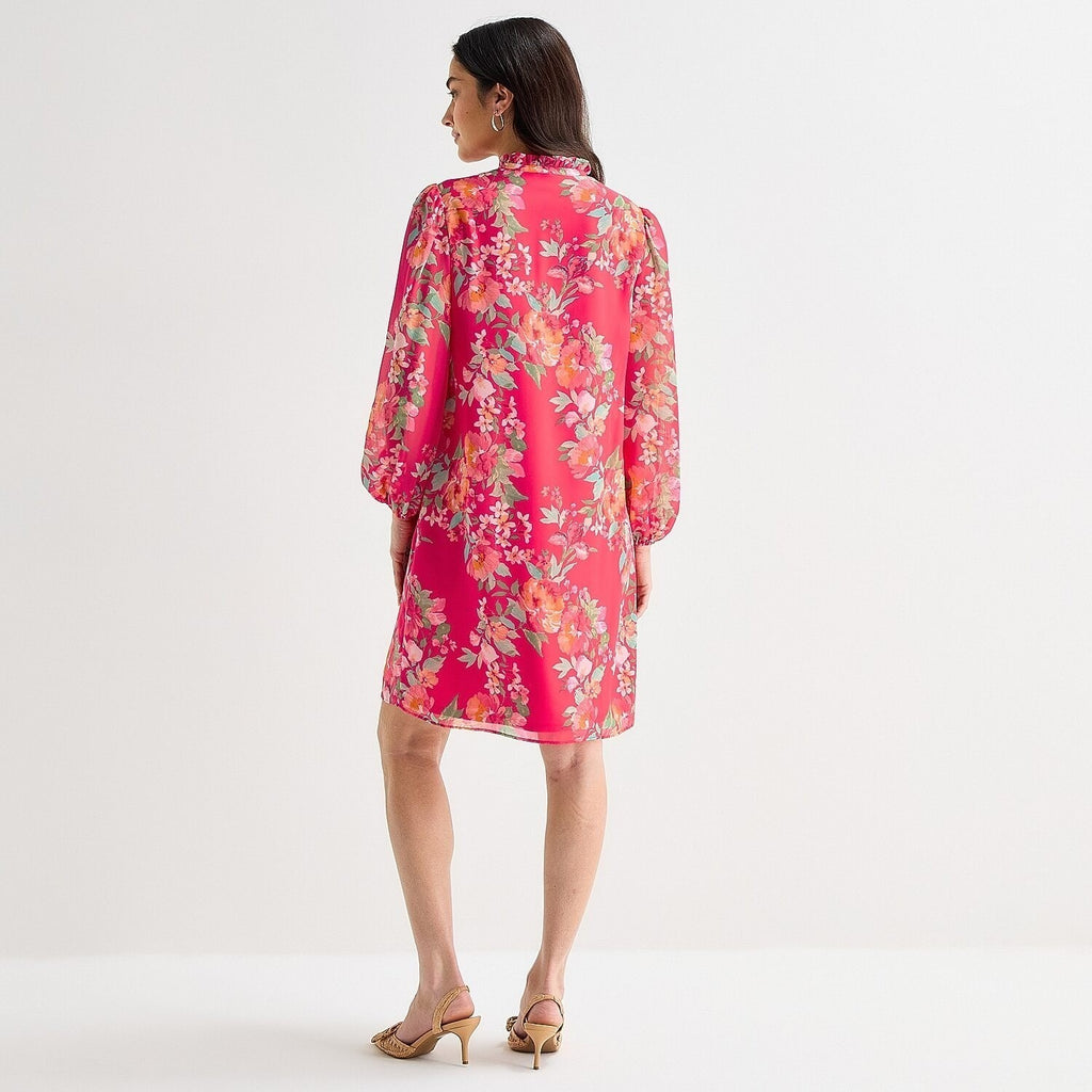 MSRP $89 Jessica Howard Womens L Floral Split Tie Neck Long Sleeve Shift Dress