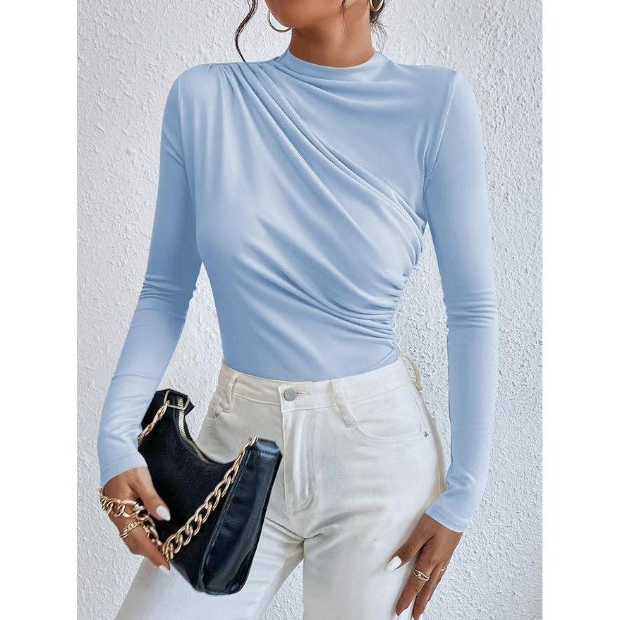 MSRP $38 SweatyRocks Women's M Bodysuit Mock Neck Casual Ruched Long Sleeve