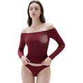 MSRP $32 SUUKSESS Women's S Wine Red Padded Off The Shoulder Tops Long Sleeve