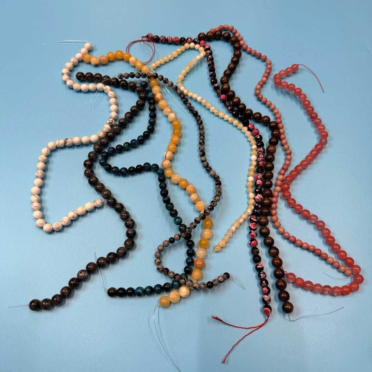 Set of 10 Natural Gemstone Round Beads Strands 15" Sizes 6,8,10 mm 14oz №B5
