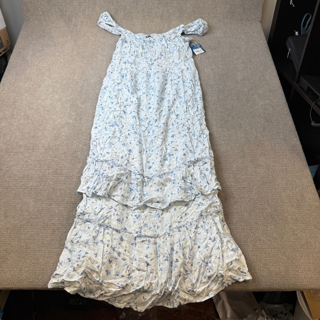 MSRP $68 Arizona Womens Juniors XL Blue Floral Sleeveless Maxi Dress Square Neck