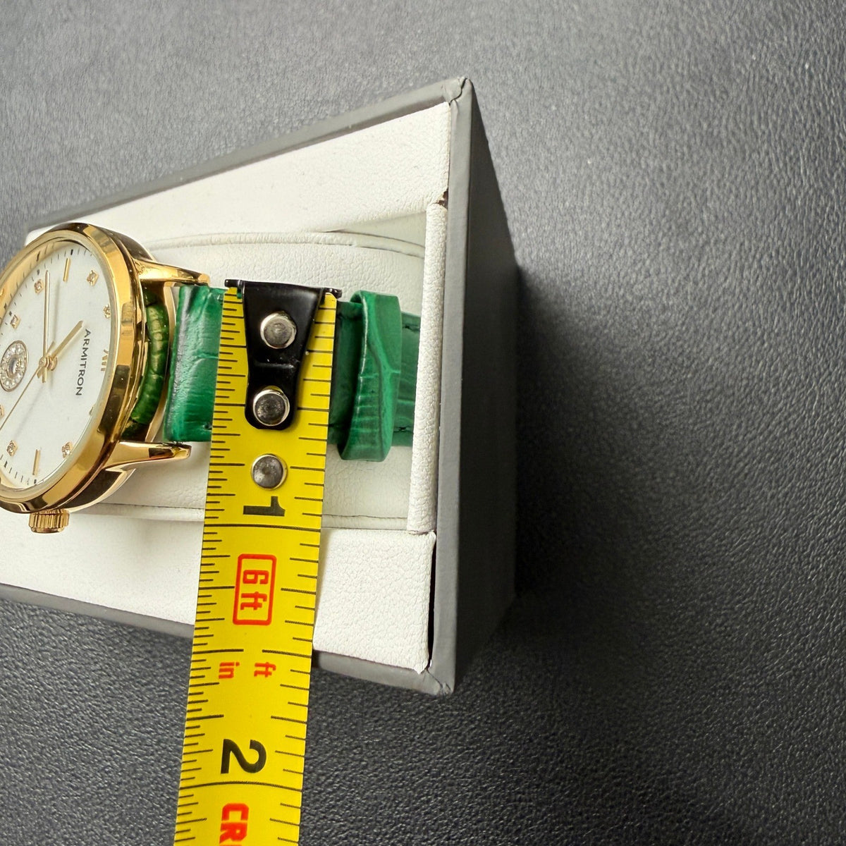 Armitron 75/5834GP Women's Gold Tone Crystal Green Leather Strap Watch New Batt