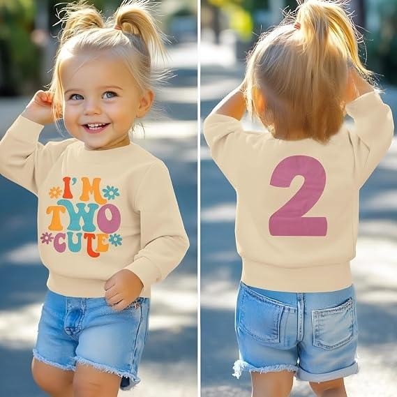 MSRP $20 KEKEMI Toddler Girl 2T Beige Birthday Sweatshirt I'M TWO CUTE Birthday