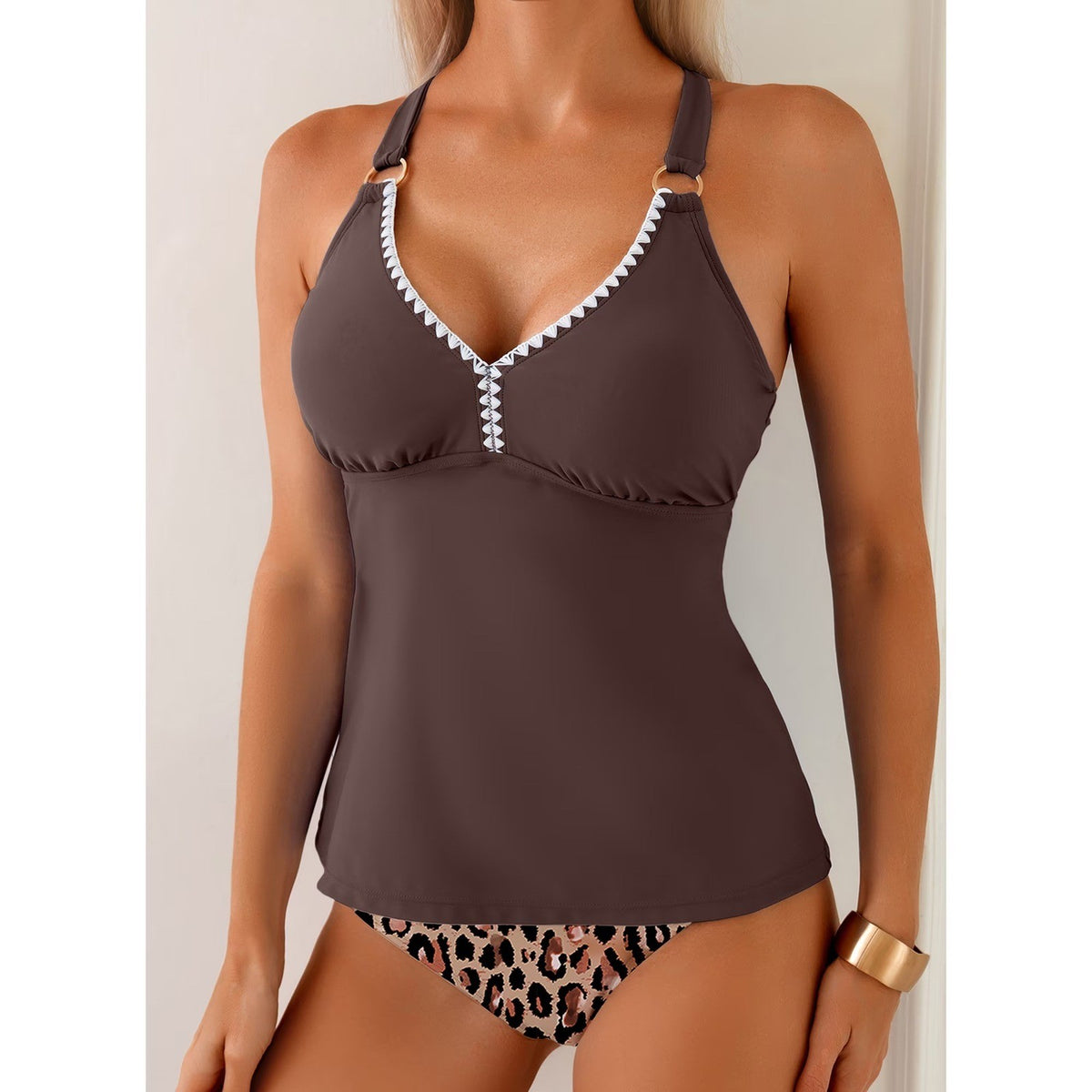 MSRP $27 Eytino Women's L 2 Piece Tankini Bathing Suit Tummy Control Swimsuit V