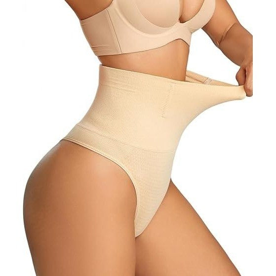 Dulchany Women's Beige S Thong Shapewear Tummy Control Underwear Seamless B