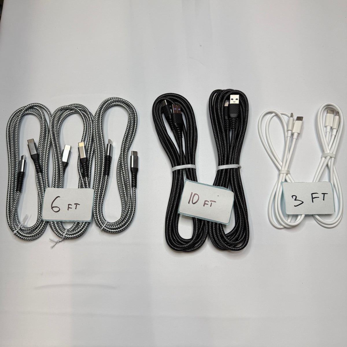 Lot of 7 USB-A/USB-C to USB C Fast Charging Cables 3ft 6ft 10ft Type C Cords