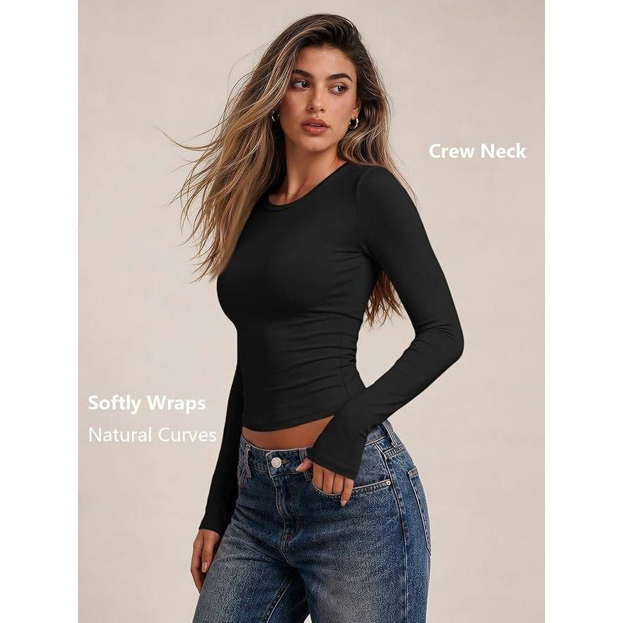 Trendy Queen Women's S Black Long Sleeve T-Shirt Basic Top Buttery-Soft Super