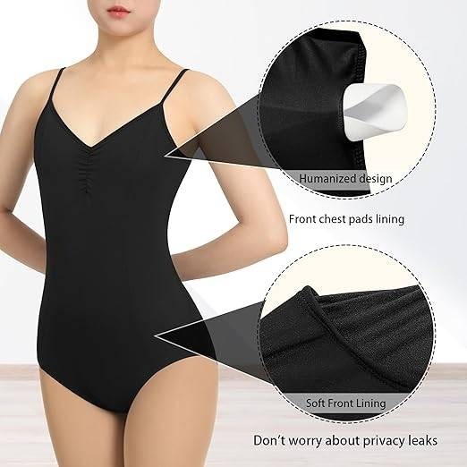 MSRP $33 Tegmk Women's L Black Camisole Ballet Leotards for Dance Gymnastics