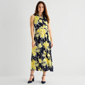 MSRP $89 Studio One Womens M Navy Yellow Keyhole Neck Maxi Dress Sleeveless