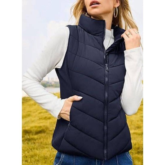 MSRP $44 Dokotoo Women's XL Blue Quilted Vest Lightweight Puffer Gilet Zip Oute