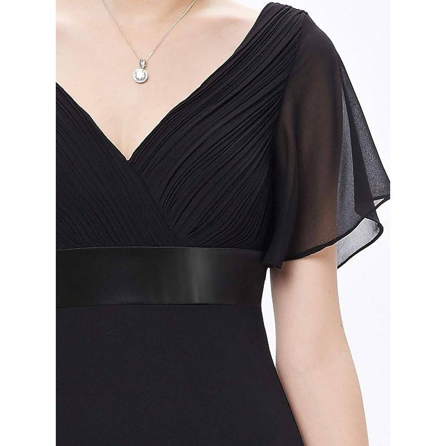 MSRP $86 Ever-Pretty Women's XXL Black Chiffon V-neck Ruched Waist A-line Ball