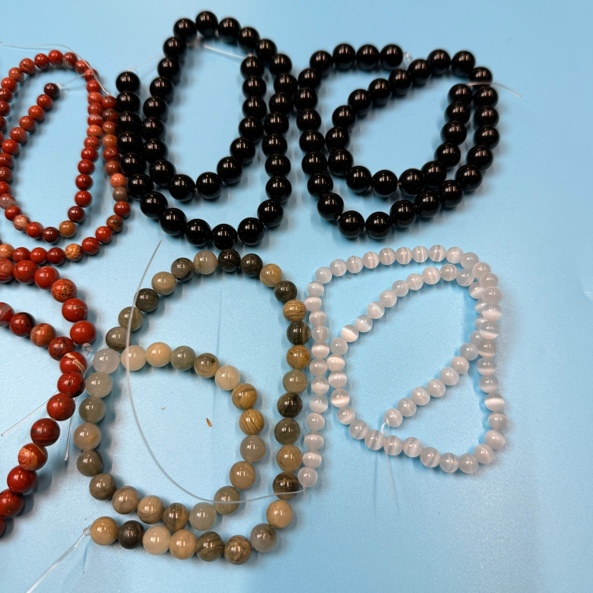 Set of 10 Natural Gemstone Round Beads Strands 15" Sizes 6,8,10 mm 14oz №B18