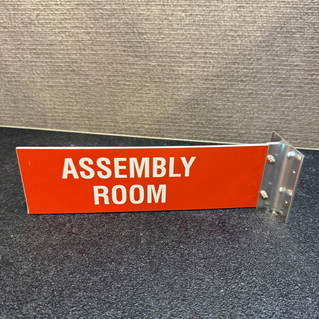 Assembly Room Wall Mount Projecting Corridor Sign 3x10" Red & White w/ Bracket