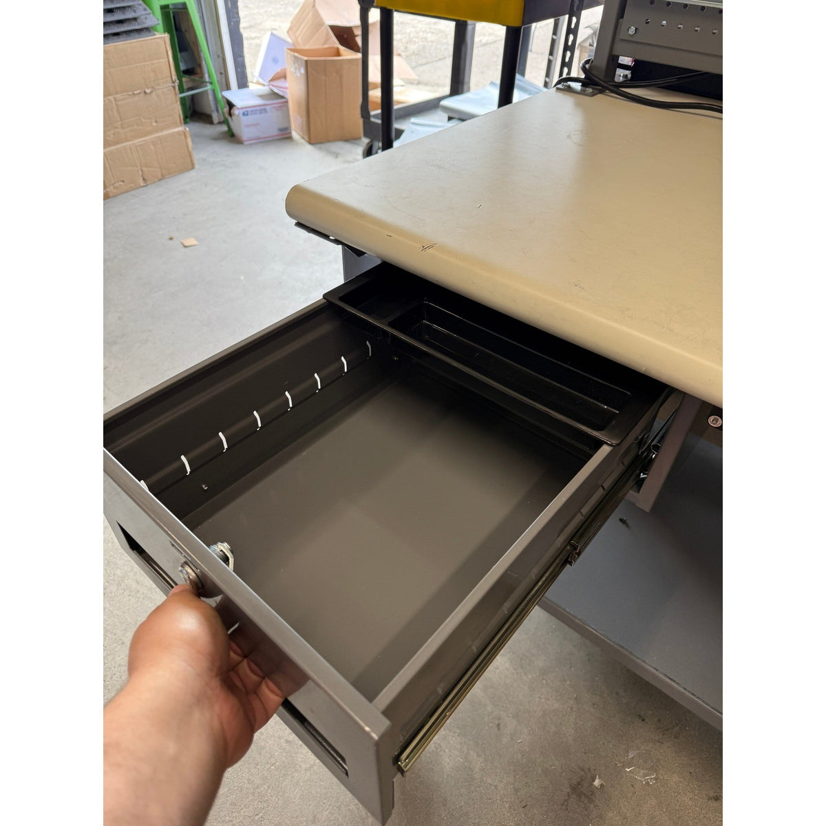 Uline Deluxe Workstations Table w/ Leg Outlets, Tabletop Power Strip, LED Light
