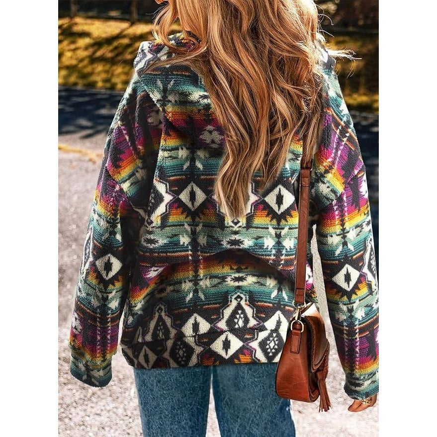 MSRP $35 LUKYCILD Women's S Western Aztec Print Zip up Hoodie Sweatshirt Sherpa