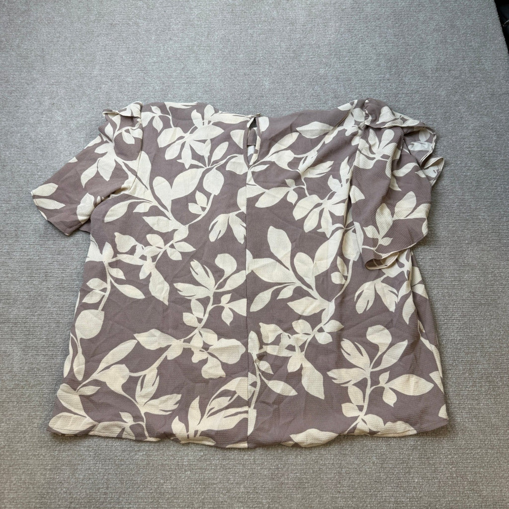 MSRP $48 Liz Claiborne Womens XL Tall Coffee Floral U Neck Blouse Short Sleeve