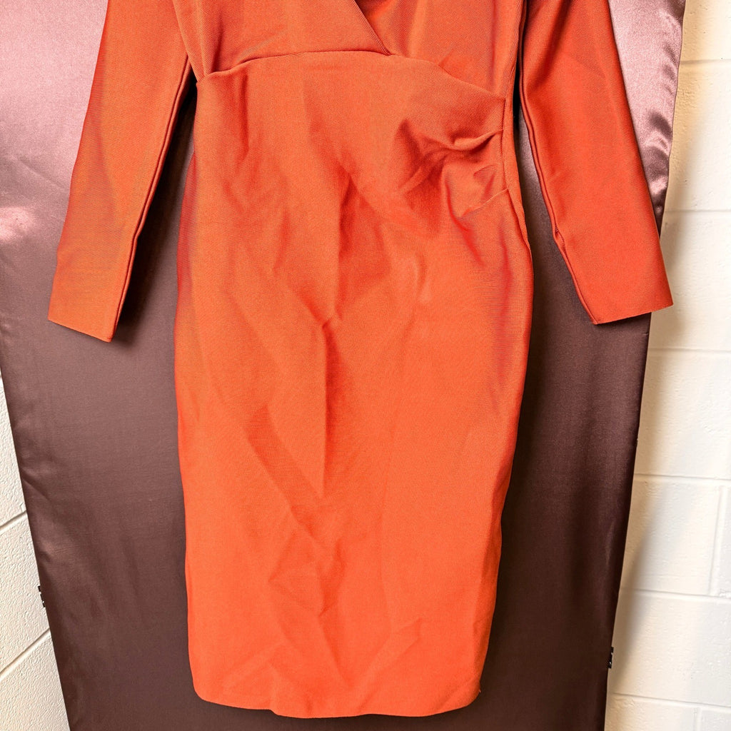 Uonbox Women's L Deep Plunge V Neck Long Sleeves Dress (Real color pic 2) Drap