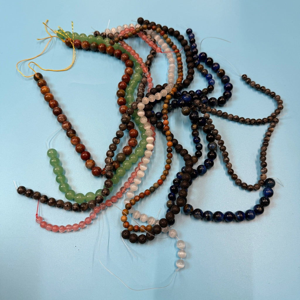 Set of 10 Natural Gemstone Round Beads Strands 15" Sizes 6,8,10 mm 14oz №B22