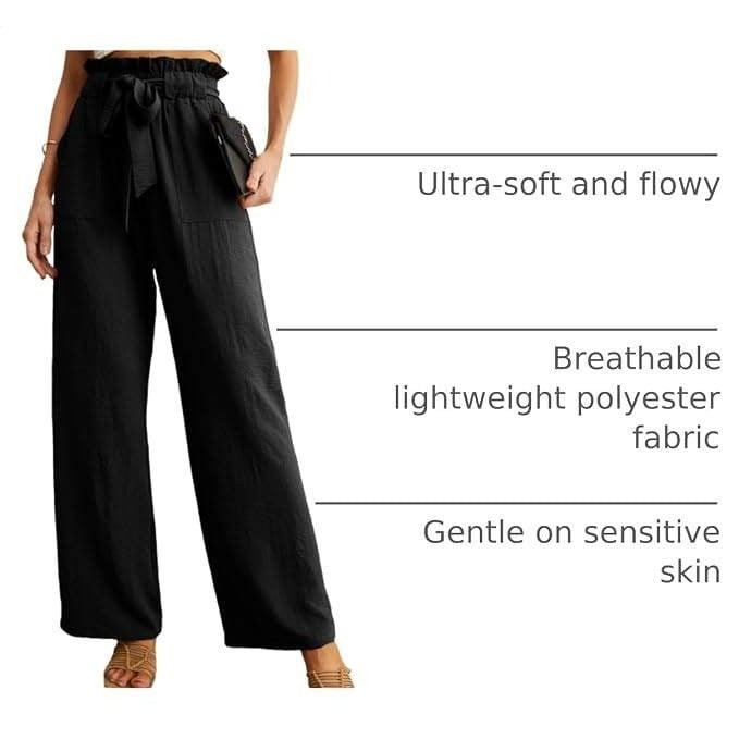 MSRP $26 IWOLLENCE Women's M Black High Waist Palazzo Pants Adjustable Knot