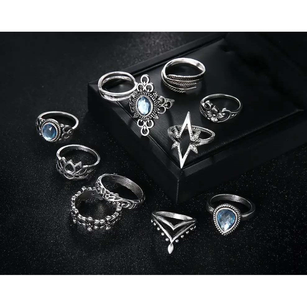 11 pcs Retro Ring Set, Ring Pack, Silver Statement Ring, Vintage Rings for Women