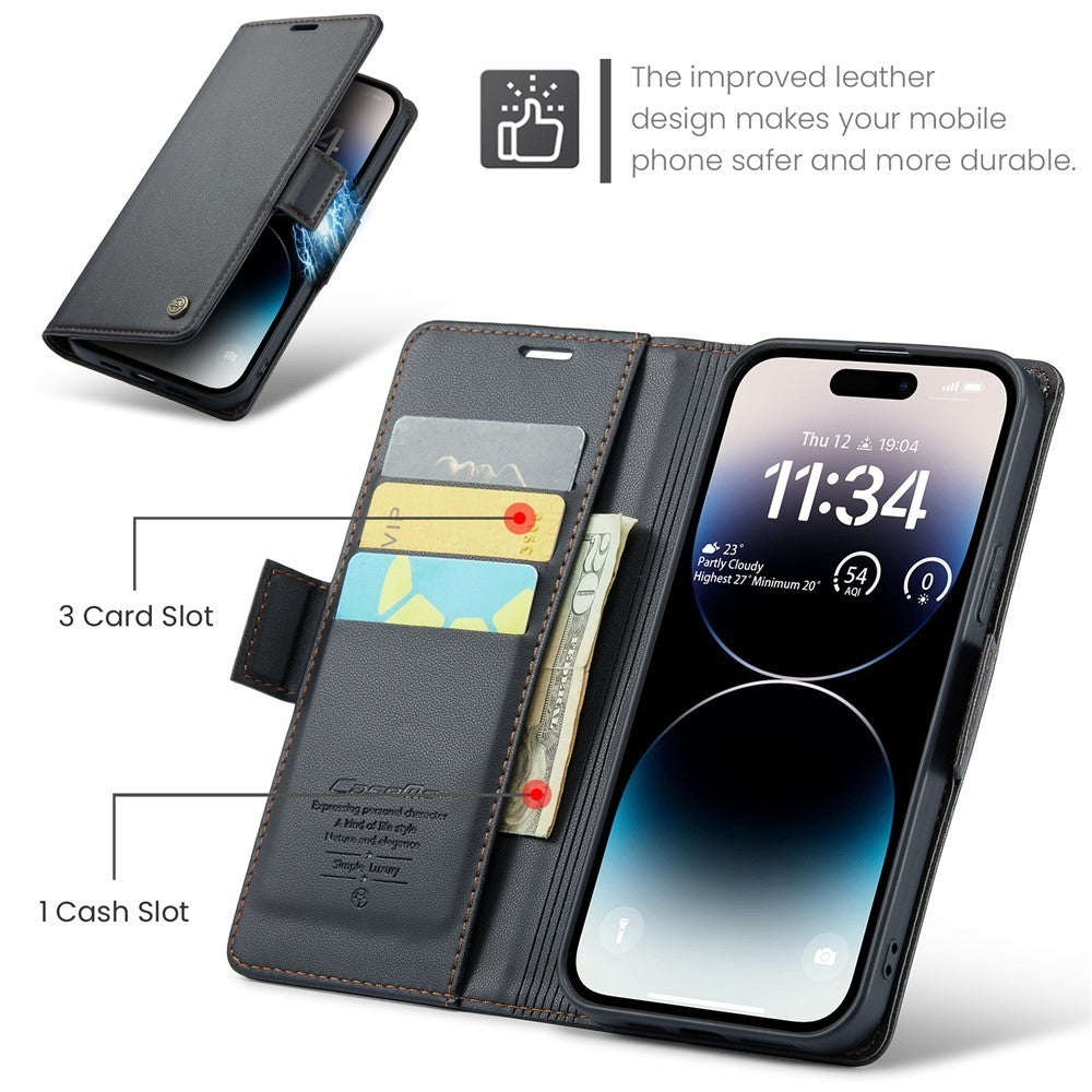 CaseMe 023 For iPhone 14 Pro Max Retro PU Leather Wallet Case Butterfly Buckle w