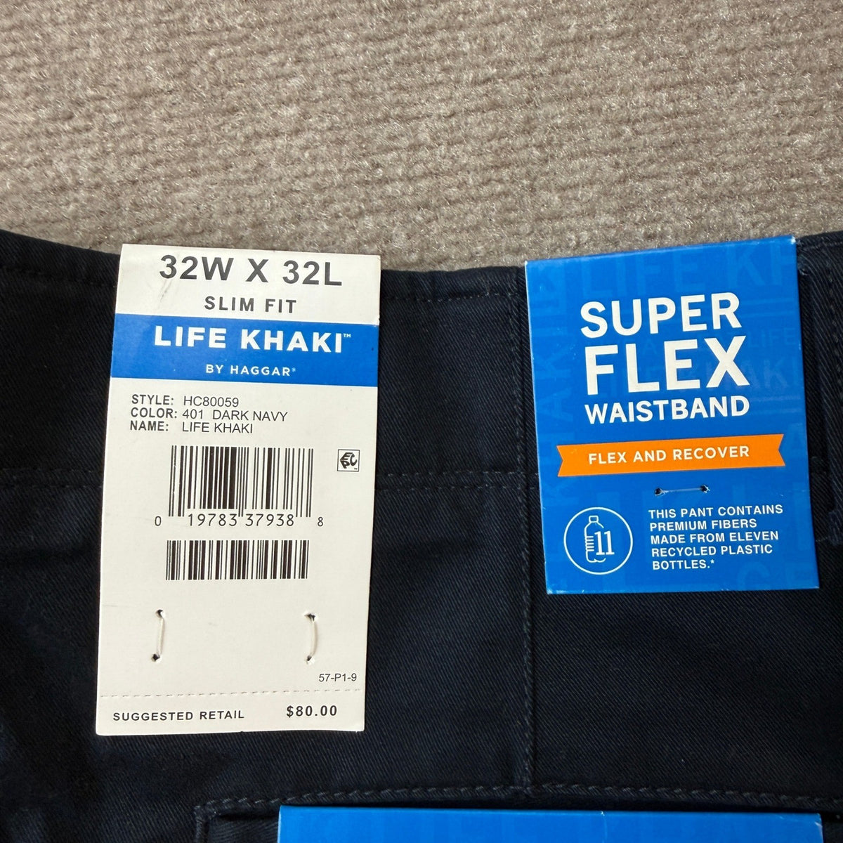 MSRP $80 Haggar HC80059 Life Khaki Men's 32x32 Dark Navy Slim Fit Chino Pants