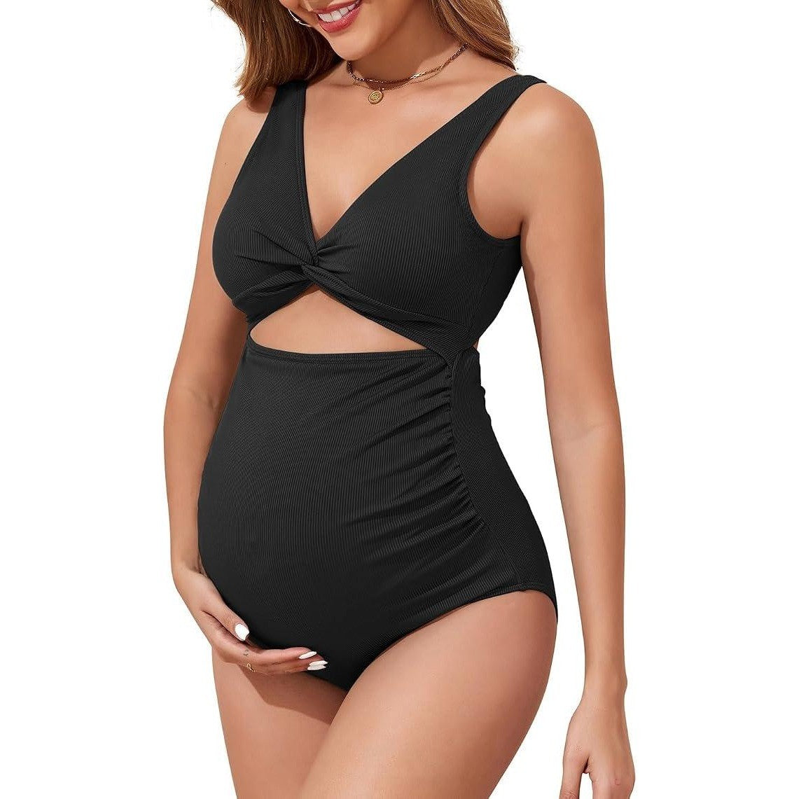 MSRP $28 Century Star Women's M Ribbed Maternity One Piece Swimsuit V-Neck