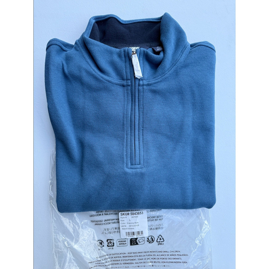 2 Pack Lands' End Mens L Evening Blue Sweater LS & White/Pink Stripe Palm Polo